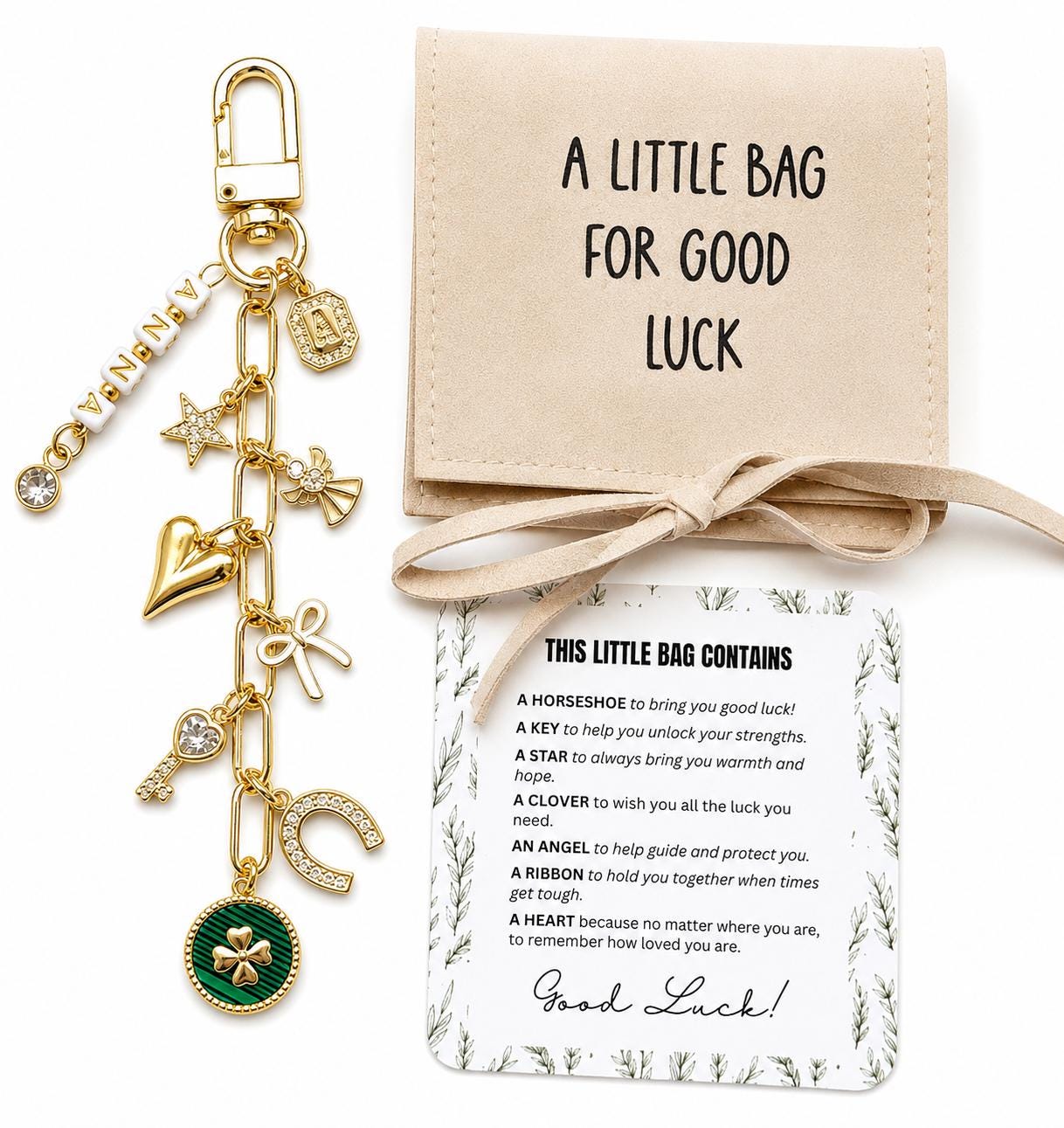 Good Luck Charm Keychain 18k Gold Plated - Gift for Her - Tarnish Free - Graduation Gift - New Job - Moving Away - Daughter Gifts