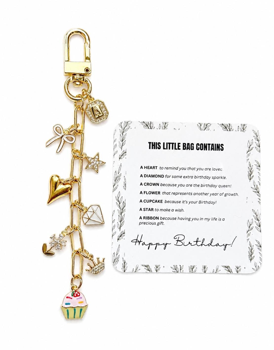 Happy Birthday Charm Keychain -18k Gold Plated - Tarnish Free - Teen Birthday Gift -Birthday Gift for Her - Best Friend Birthday Gift