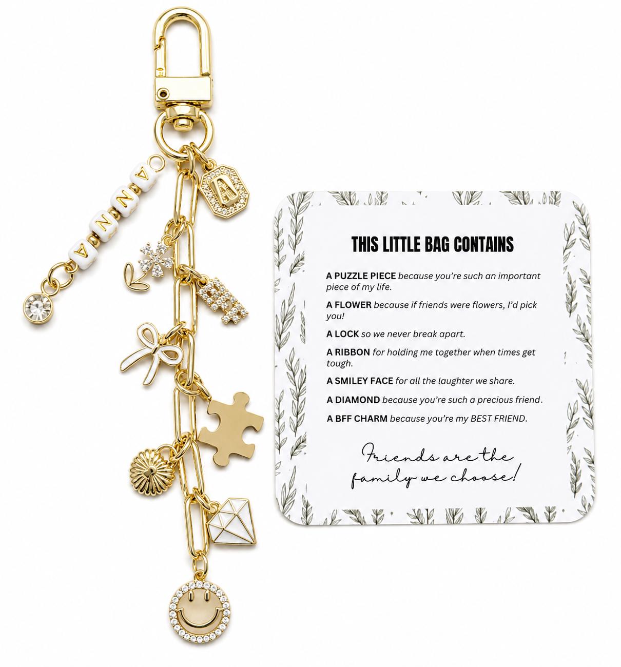 Best Friend Keychain / Bag Charm - 18k Gold Plated- Tarnish Free - Best Friend Gift - Personalized Friend Gift - Bestie Gift -