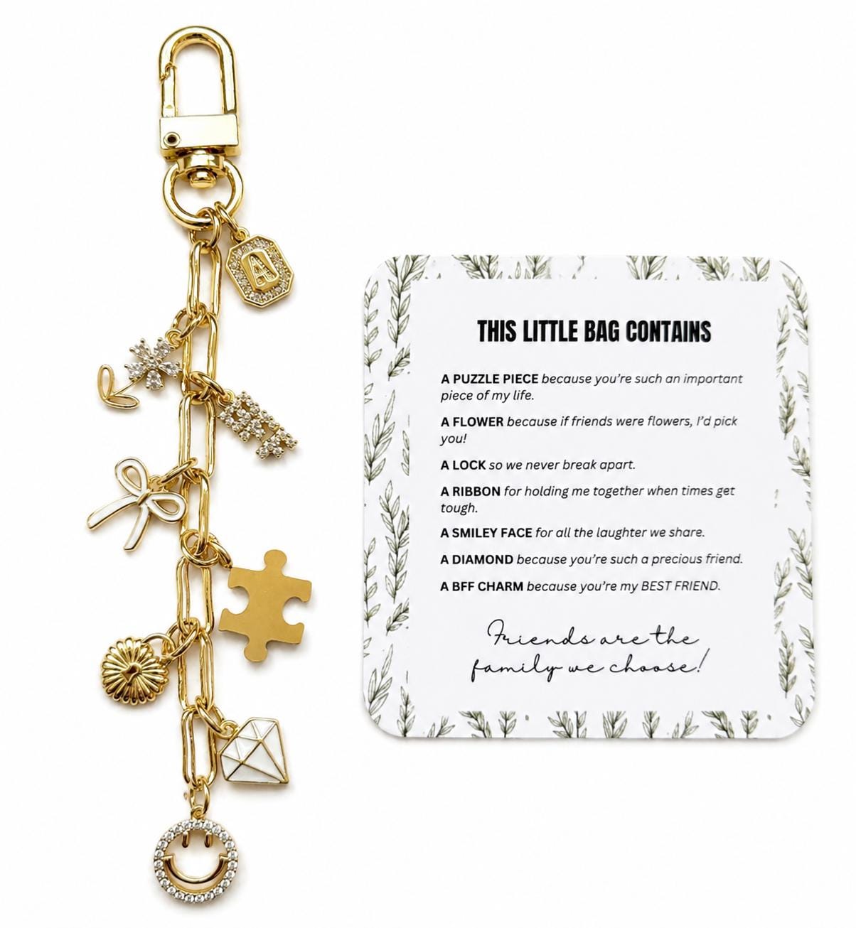 Best Friend Keychain / Bag Charm - 18k Gold Plated- Tarnish Free - Best Friend Gift - Personalized Friend Gift - Bestie Gift -