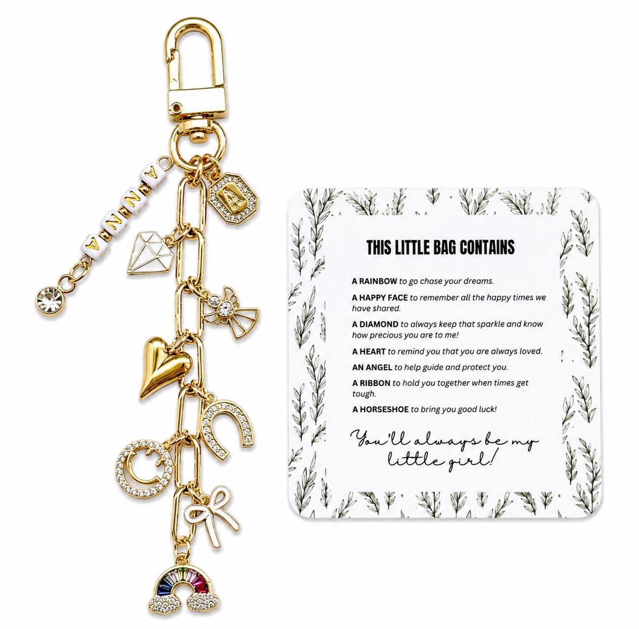 Gift for Daughter - 18k Gold Plated - Tarnish Free Bag Charm Keychain -Daughter Gift from Mom - Meaningful Daughter Keepsake