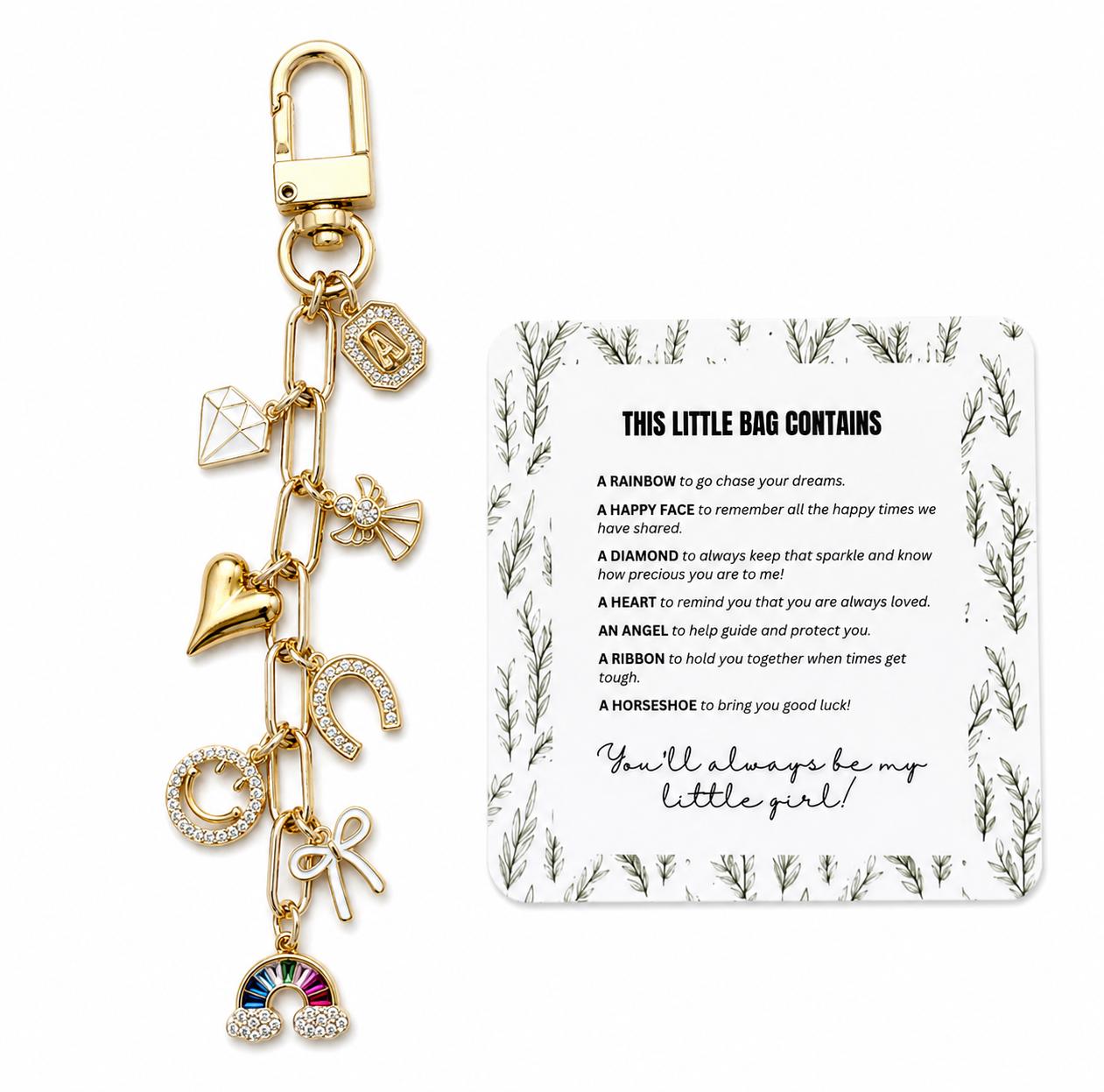 Gift for Daughter - 18k Gold Plated - Tarnish Free Bag Charm Keychain -Daughter Gift from Mom - Meaningful Daughter Keepsake