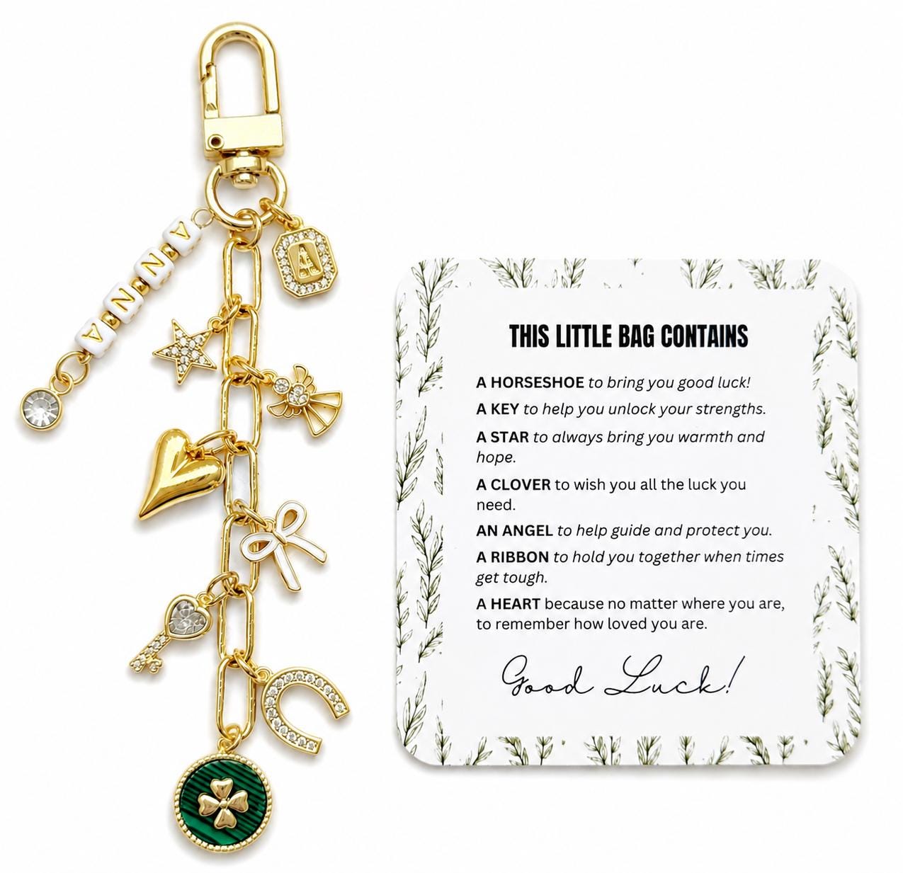 Good Luck Charm Keychain 18k Gold Plated - Gift for Her - Tarnish Free - Graduation Gift - New Job - Moving Away - Daughter Gifts