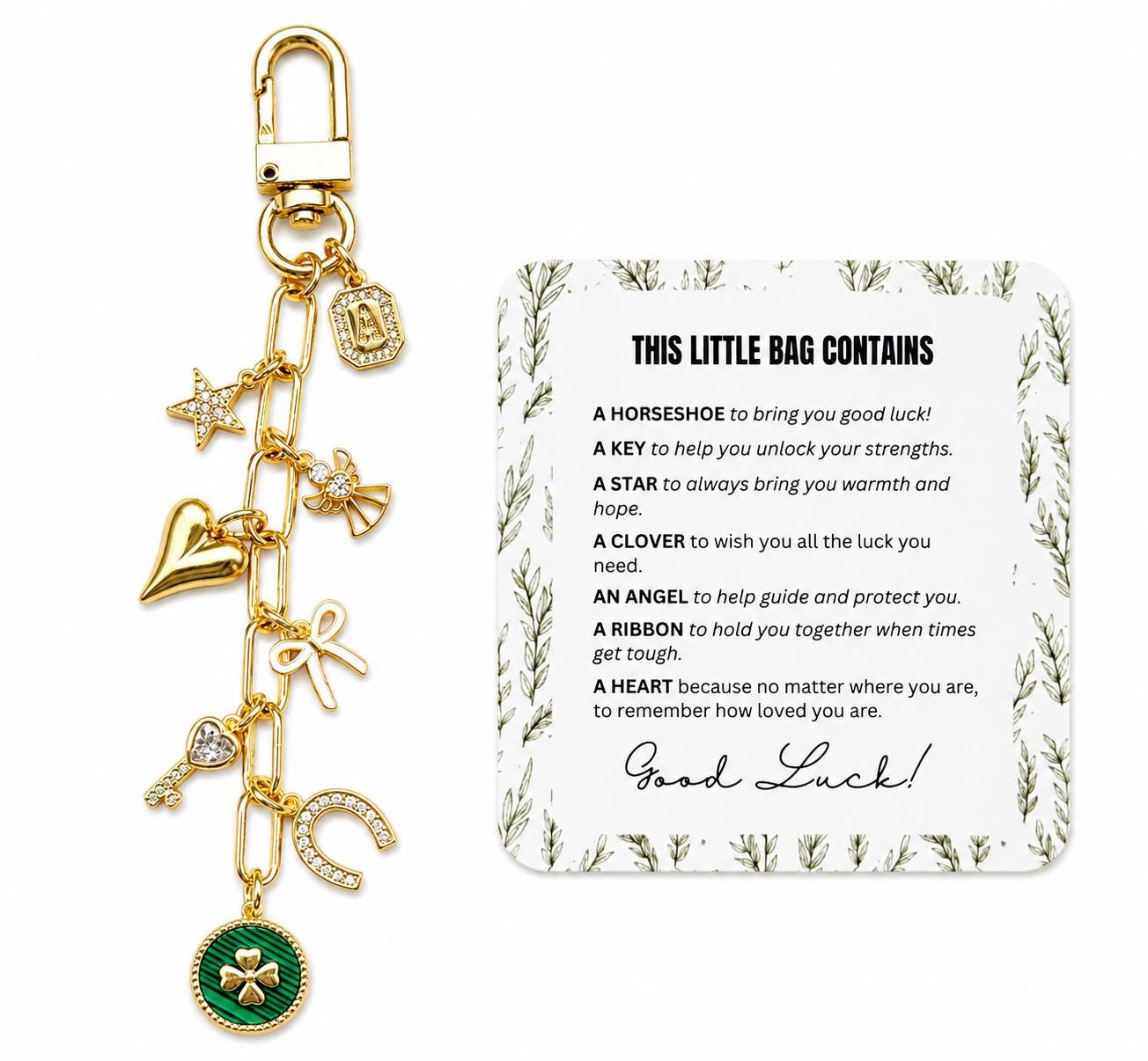 Good Luck Charm Keychain 18k Gold Plated - Gift for Her - Tarnish Free - Graduation Gift - New Job - Moving Away - Daughter Gifts