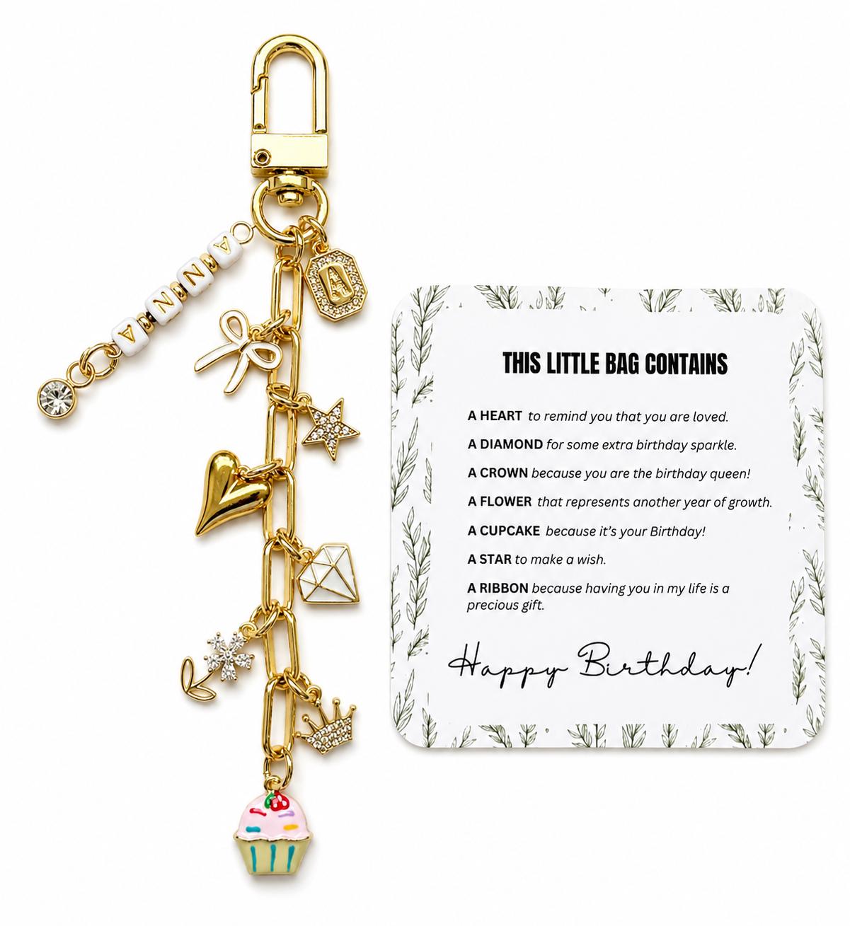 Happy Birthday Charm Keychain -18k Gold Plated - Tarnish Free - Teen Birthday Gift -Birthday Gift for Her - Best Friend Birthday Gift