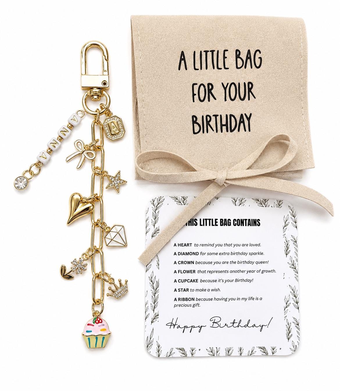 Happy Birthday Charm Keychain -18k Gold Plated - Tarnish Free - Teen Birthday Gift -Birthday Gift for Her - Best Friend Birthday Gift
