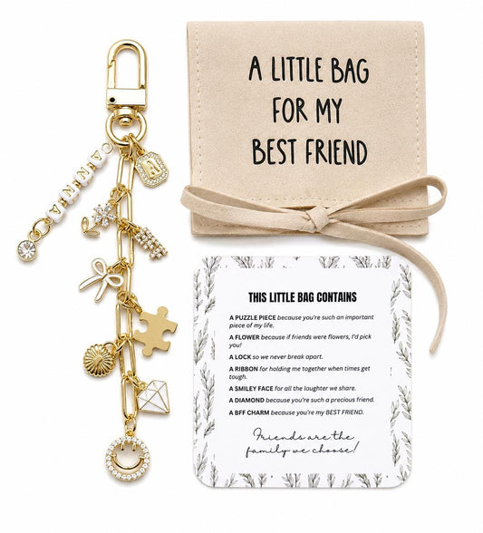 Best Friend Keychain / Bag Charm - 18k Gold Plated- Tarnish Free - Best Friend Gift - Personalized Friend Gift - Bestie Gift -